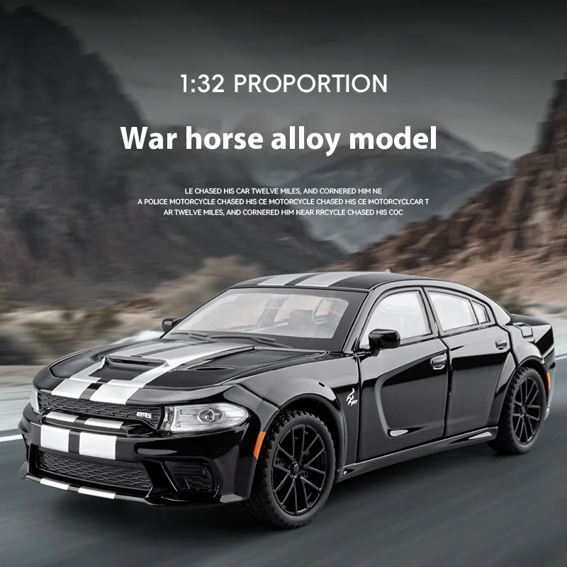 

1：32 alloy die-cast war horse car model with sound and lights, tire shock absorption, children's toy car, boys' birthday gift