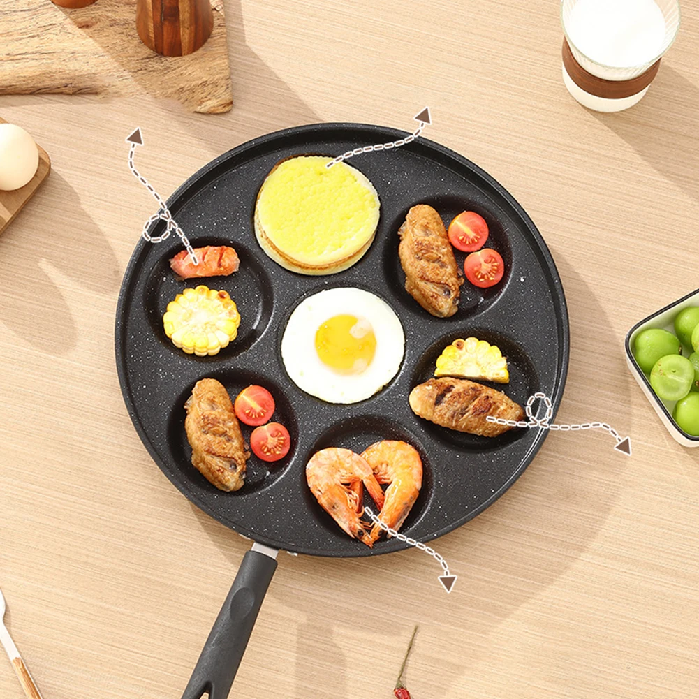 1Pc Cast Iron Poffertjes Pan With 7 Wells 20.5cm Dutch Mini-Pancake Maker For Gas Induction Grill Black