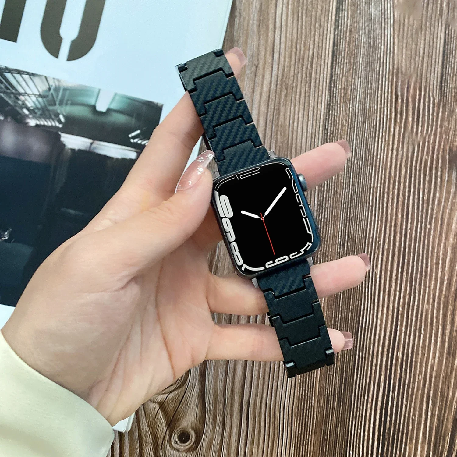 Carbon fiber pattern PC strap for apple watch band 45mm 44mm 40mm 41mm 49mm 42mm Wristband for Iwatch Series 7 6 5 4 SE Bracelet