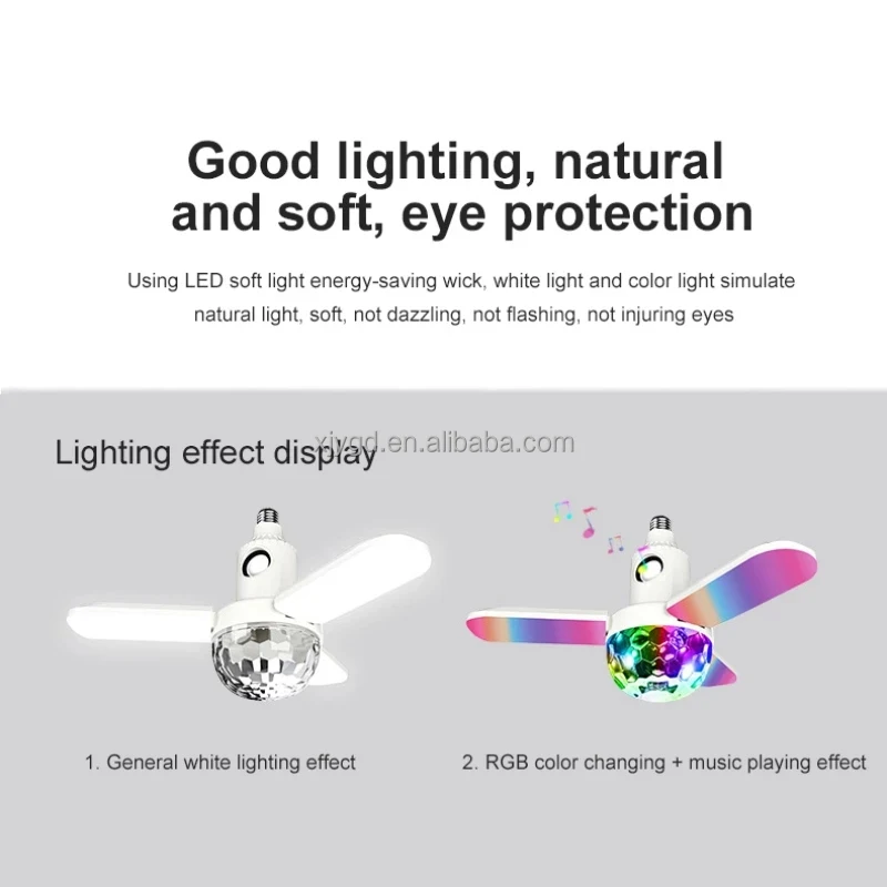 LED Three-Leaf Folding Music Lamp with Big RGB Crystal Ball Projector Light Remote Control wireless Deformation Colorful Light