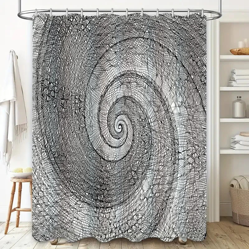 Abstract Black and White Art Shower Curtain Modern Minimalist Washable Bathroom Decor Contemporary Design Textured Pattern Home