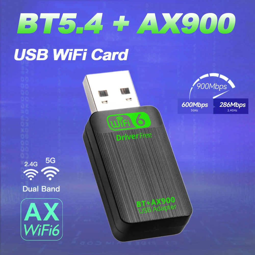 

AX900 USB WiFi6 Bluetooth5.4 2in1 Adapter Dual Band 2.4G&5GHz Wireless Network Wlan Receiver Driver Free