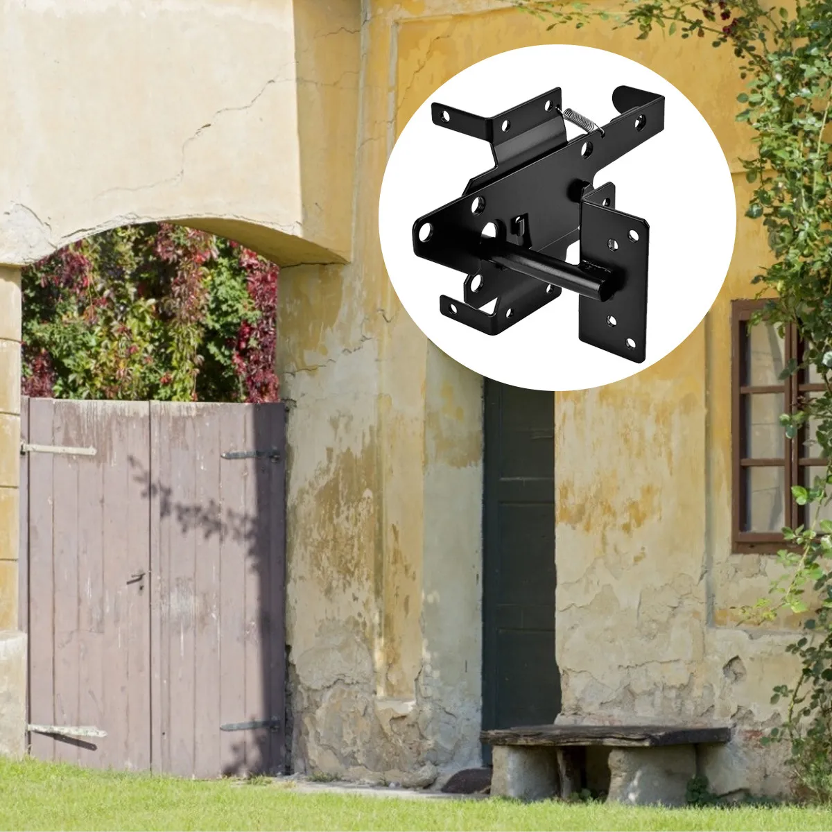 

Самозащелкивающаяся автоматическая защелка для ворот из сверхпрочной стали для распашных деревянных и металлических дверей, заборов и ограждений