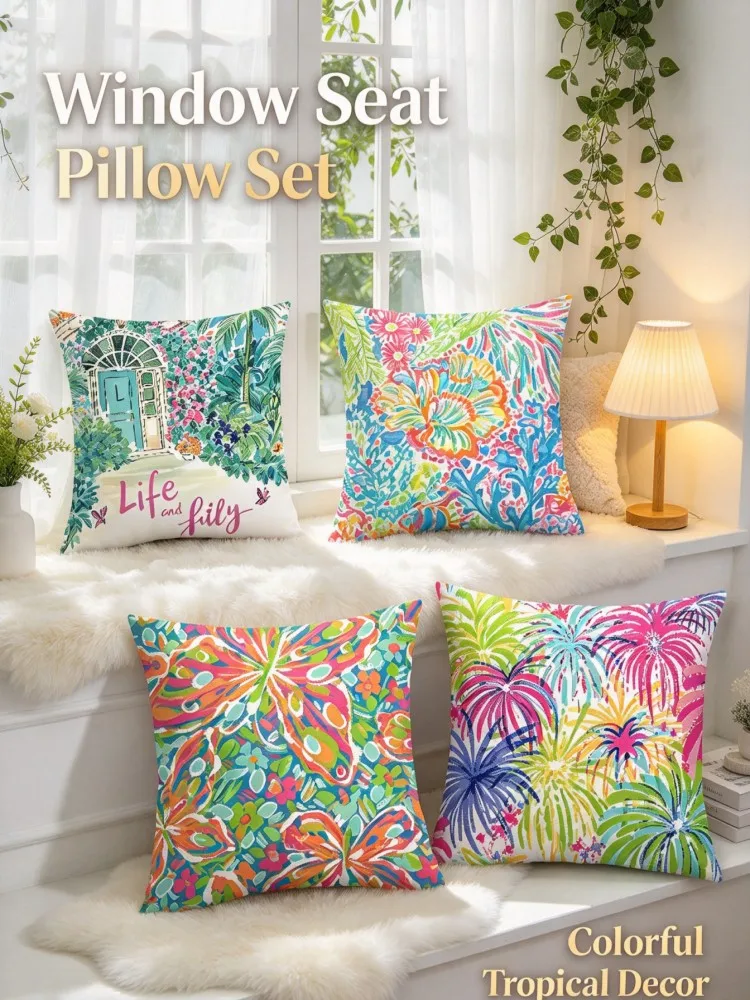 VIKAMA New Arrival Tropical Pillow Covers  , Colorful Floral Butterfly Decorative Cushion Cases, Bright Throw Pillowcases for So