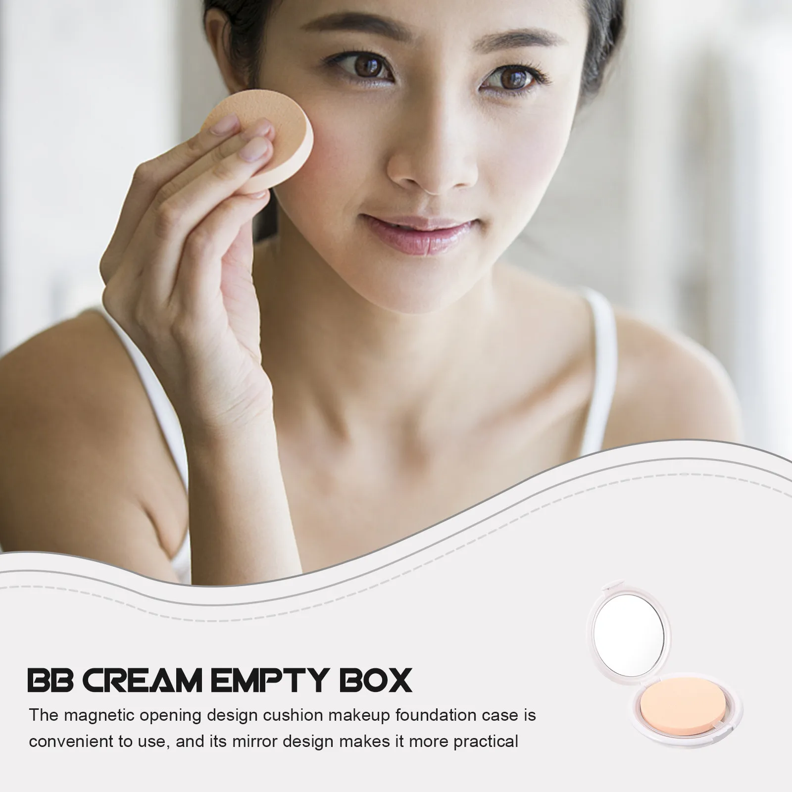 

2Pcs Cushion Puff Box Empty Cream Case Portable Travel Makeup Foundation Compact Powder Container with Mirror Magnetic