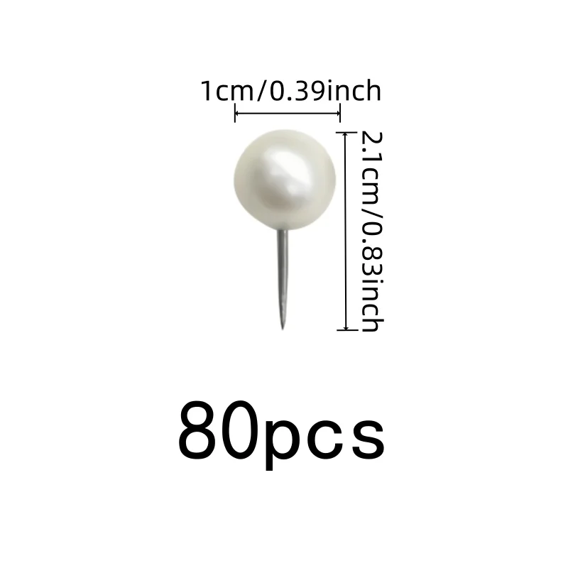 80 pcs Pearl Head Board Pins Sharp Steel Pin Point, designed for Office Bulletin Board, Round Pearl Head Design