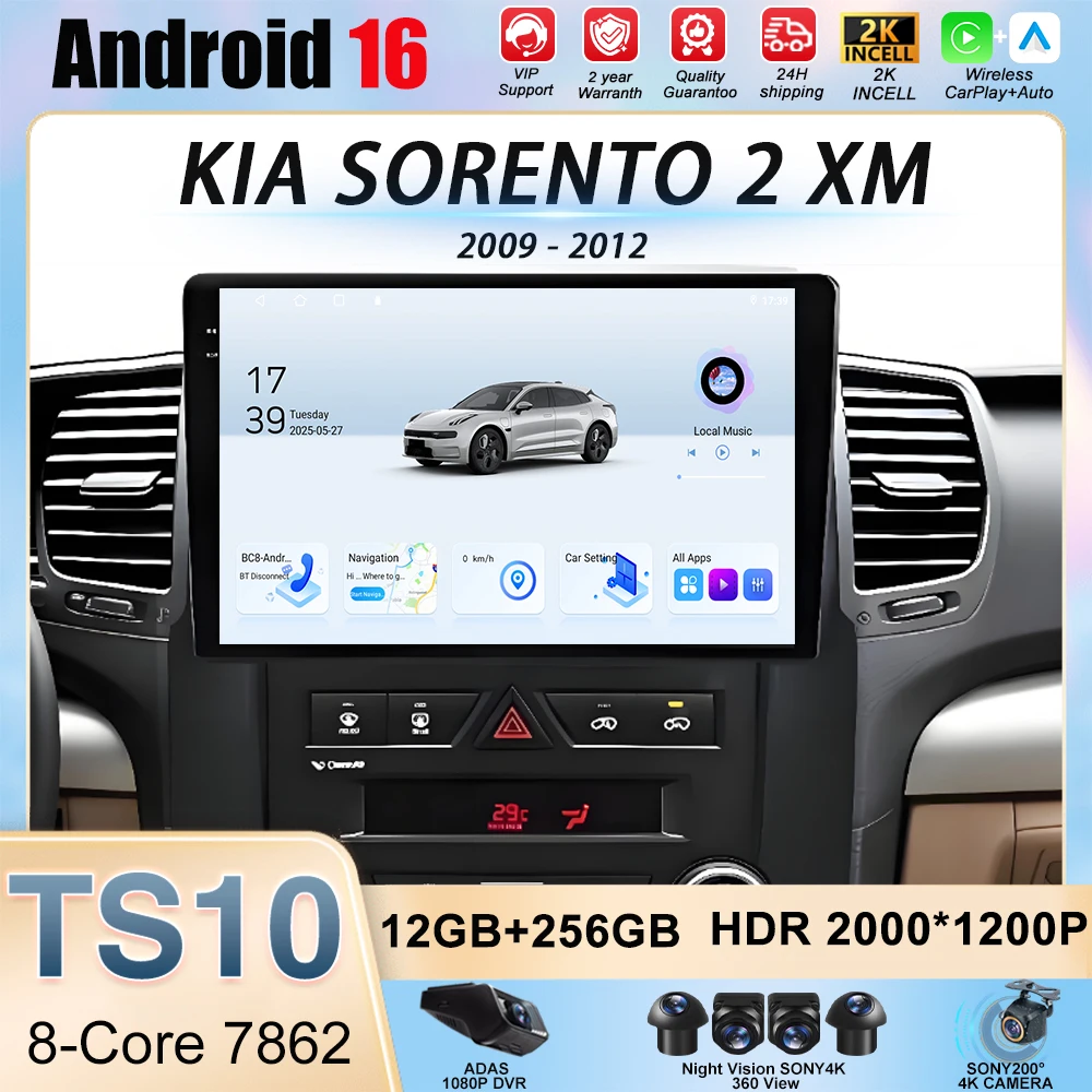 

10 Inch Android 16 Car Radio For KIA SORENTO 2 XM 2009 - 2012 Carplay Multimedia Player Touch 4G Wifi Intelligent System Display