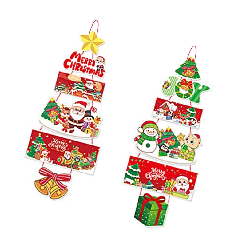 Christmas Cartoon Santa Snowman Deer Door Curtain Hanging Sign Pendant Decorations for Festival Home Decors Ornament