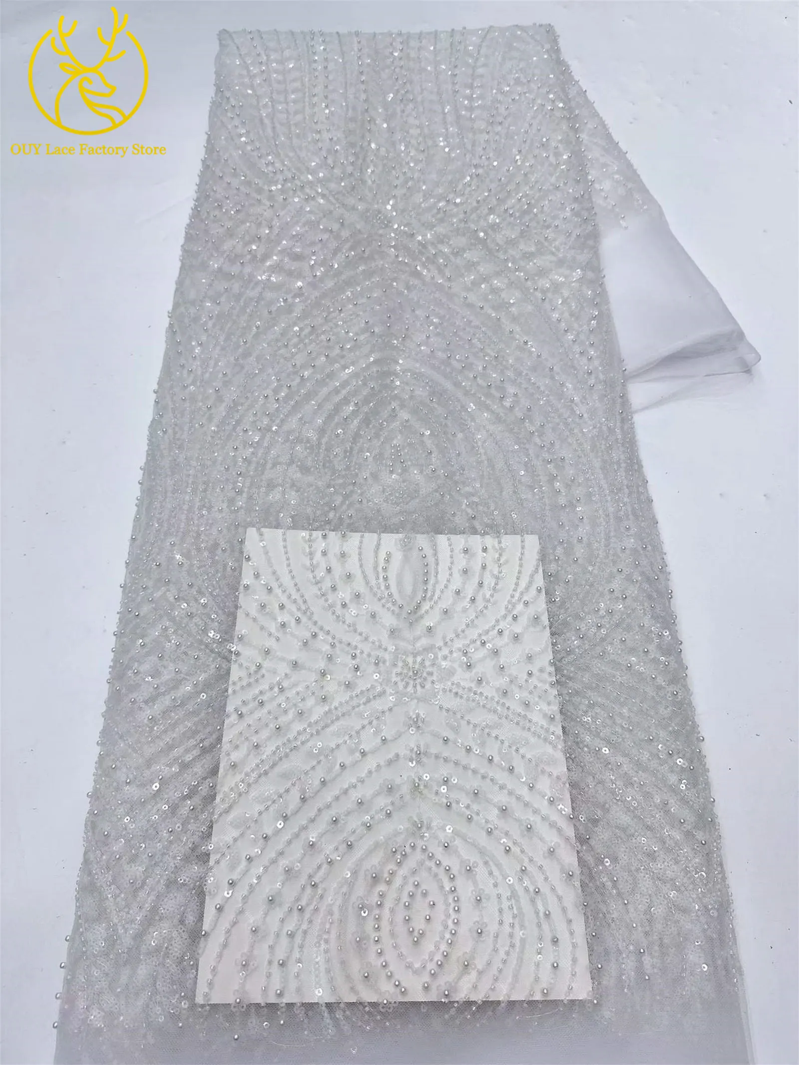 5 Yards afrikanischer Perlen-Pailletten-Spitzenstoff 2026 Hochwertiger nigerianischer französischer Tüll-Mesh-Spitzenstoff für Hochzeitskleider zum Nähen – Detail 22