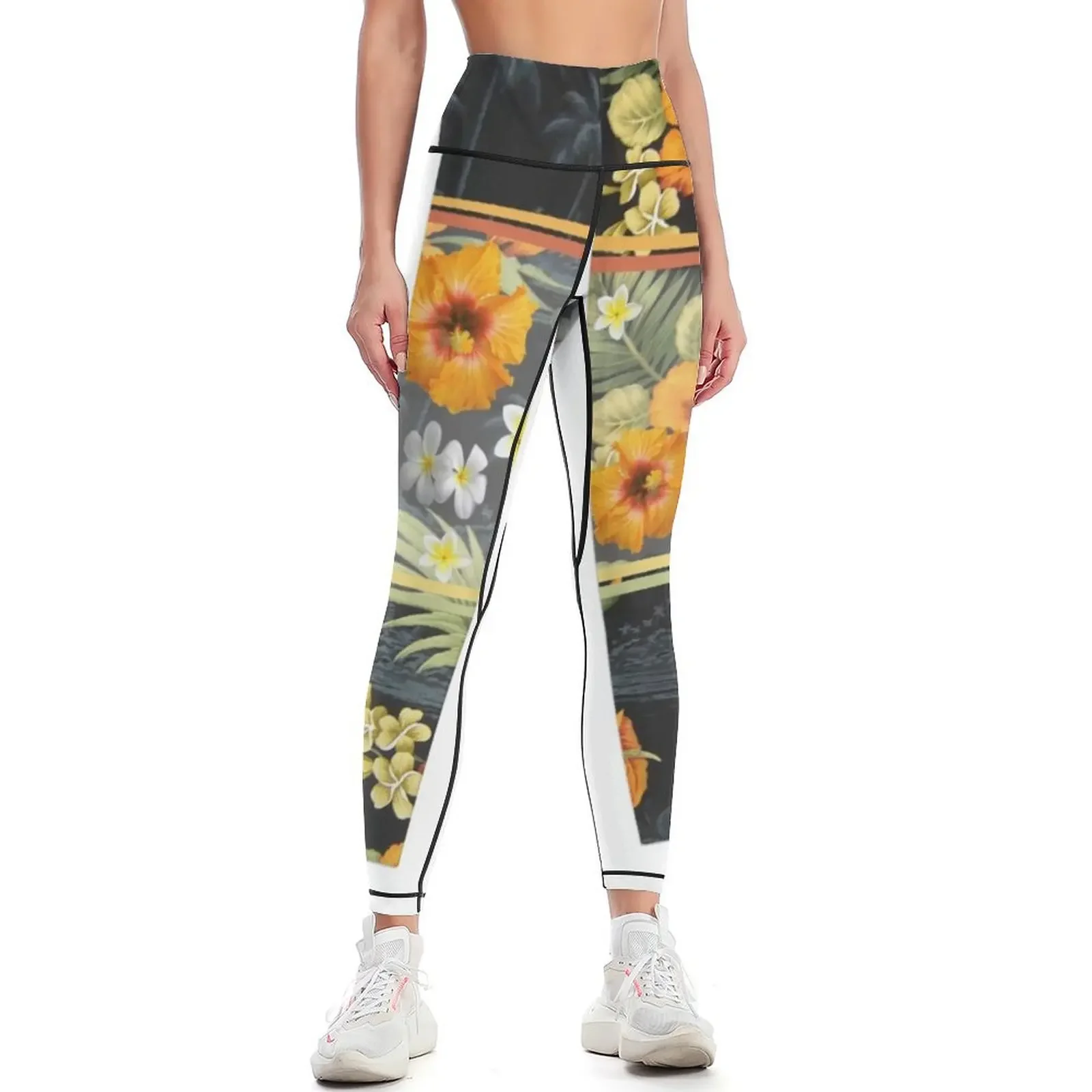 

Orange Hawaiian Hibiscus at Midnight Leggings joggers for sporty woman push up legging push up Leginsy push up Womens Leggings