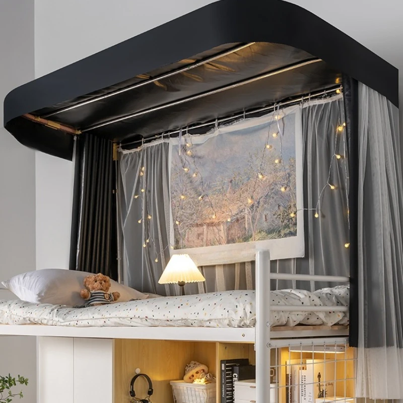 U-shaped double track full-strength blackout bed curtain University student dormitory upper bed mosquito net integrated slide