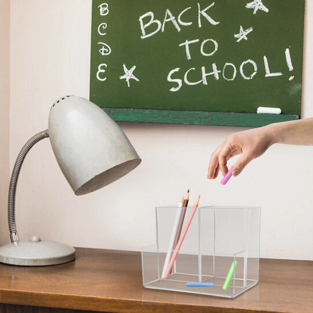 حامل قلم بلاستيكي شفاف للقرطاسية المكتبية ، قلم ممحاة مع 3 فتحات ، مكتب منزلي ، طلاب ، بسيط ، مدرسة ، مساطر مقاومة للاهتراء