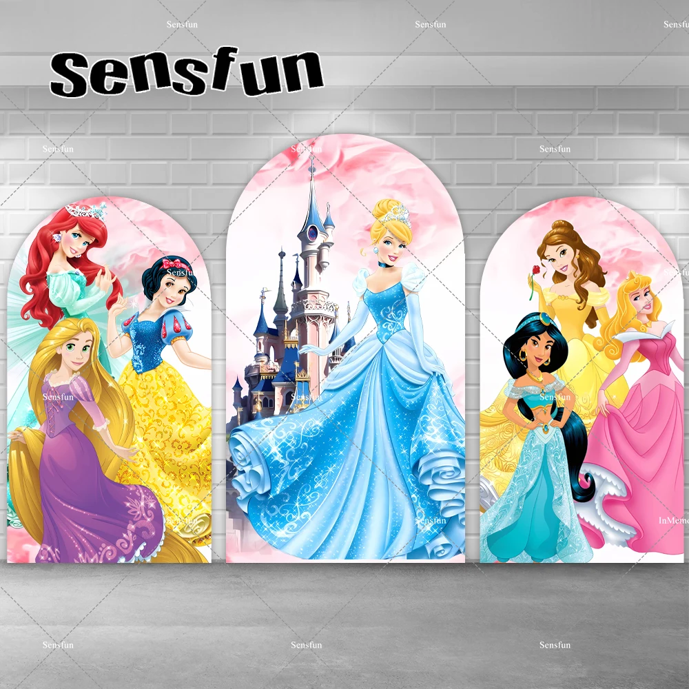 Disney Princess Castle Arch Backdrop Cover Girls Birthday Party Chiara Wall Banner Cinderella Ariel Jasmine Belle Backgrounds