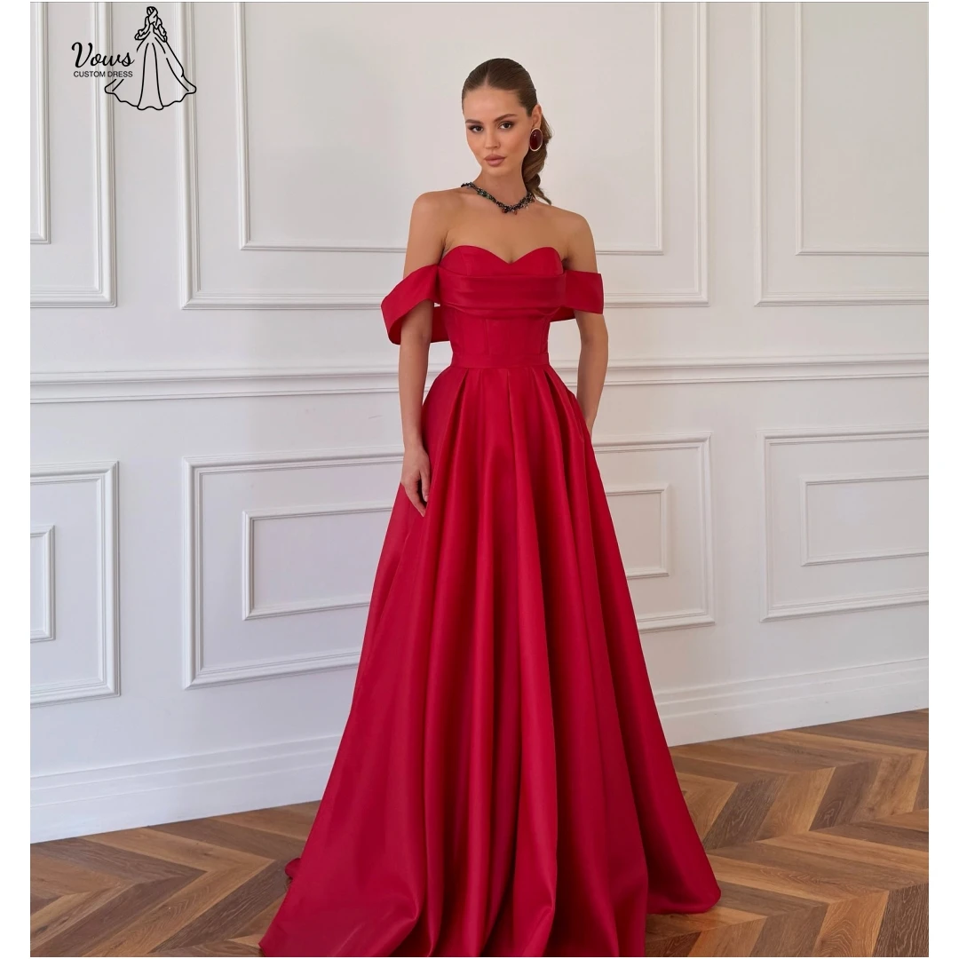 

Vows Black Dresses Woman Elegant Guest Wedding Evening Dresses 2025 Woman Line A Custom Made Card Shoulder Red Satin Robe Soiree