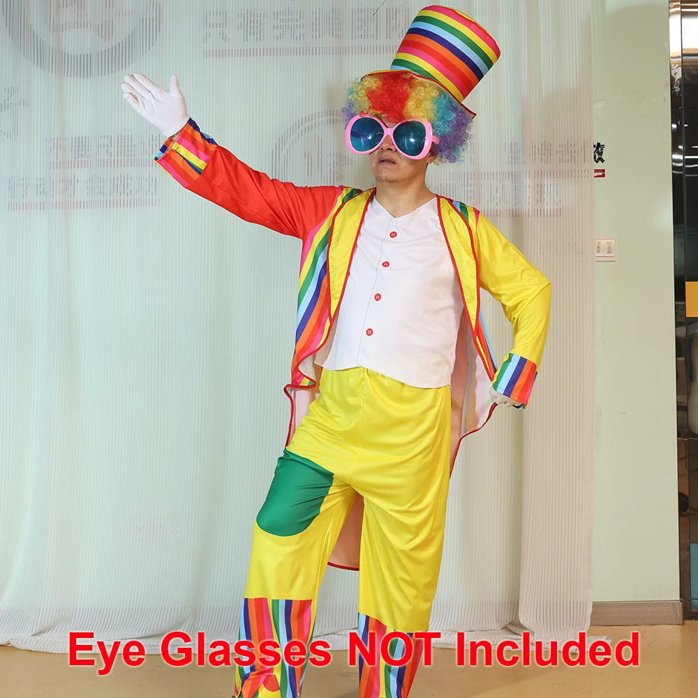 Clown Cosplay Adults Magic Show Costume Top Hat Colored Wig Striped Clothes Children's Party Carnivals Dress Up