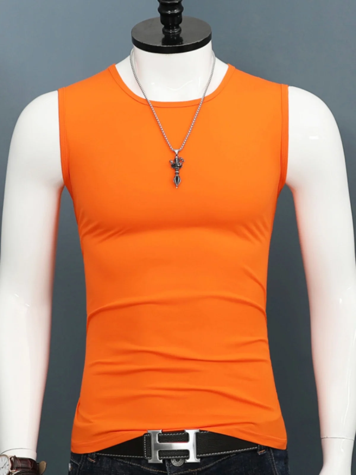 Summer Cotton round Neck Sleeveless Vest Sport Fitness Youth  Color Large Size Shoulder Pad Base Top for Men