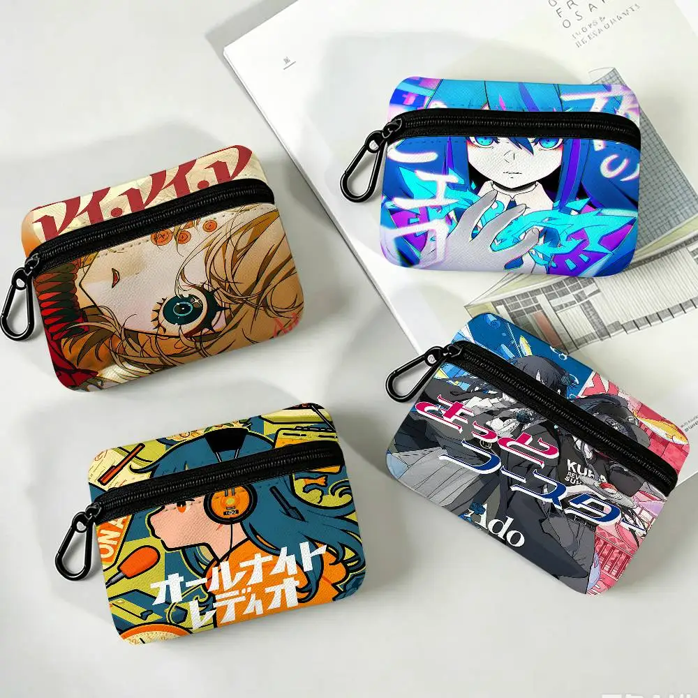 Cartoon Singer Ado White Oxford Cloth Zipper Coin Purse Lightweight Hanging Key Pouch Card Holder For Daily Use