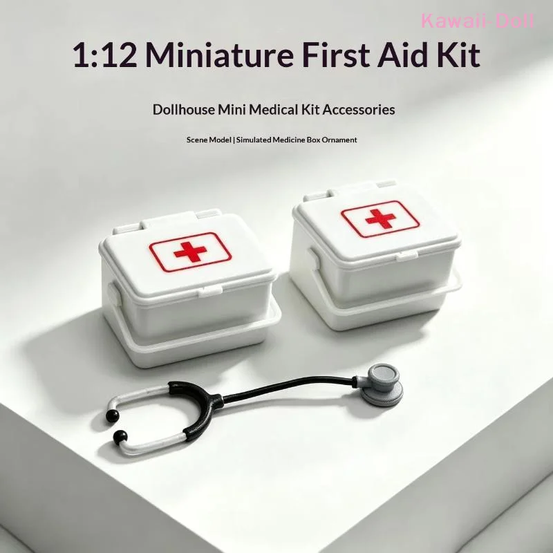 [DO]1: Boîte à médicaments miniature pour maison de poupée, avec accessoires stéthoscope, modèle de scène de pharmacie pour accessoires de poupée[DO]