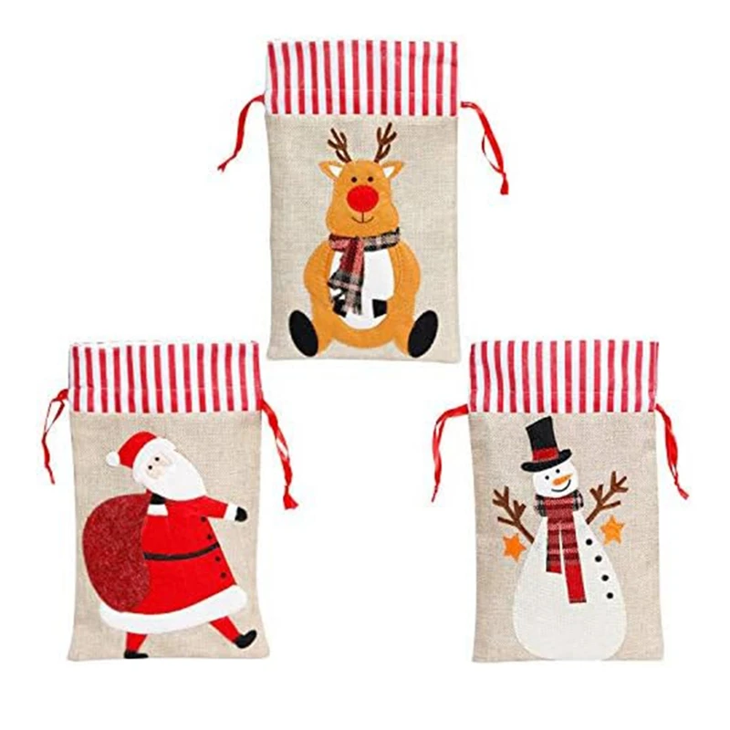 Christmas Candy Bag With Draw String Gift Bags Xmas Burlap Cute Bags For Holiday Party Favors Easy Install