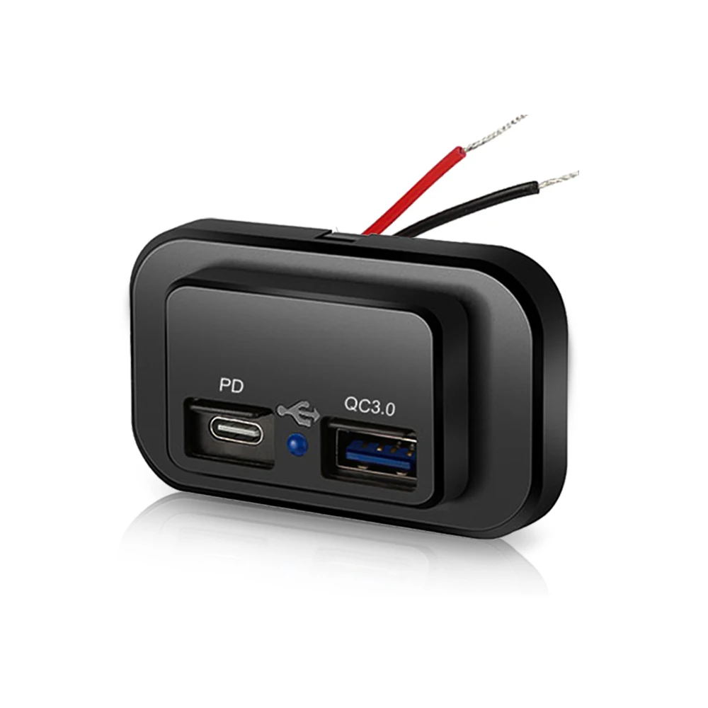 PD QC 3,0 Auto Ladegerät Buchse Schnell Ladung 12V/24V Für Motorrad Auto Lkw ATV RV Bus Dual USB Power Adapter Outlet LED Licht