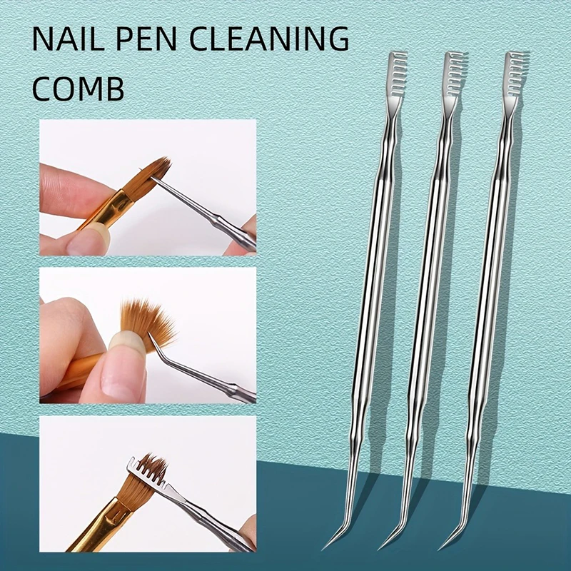 1Pcs Nail Pen Cleaning Comb Special Multifunctional Stainless Steel Assisted Grafting Comb Nail Cleaning Tools