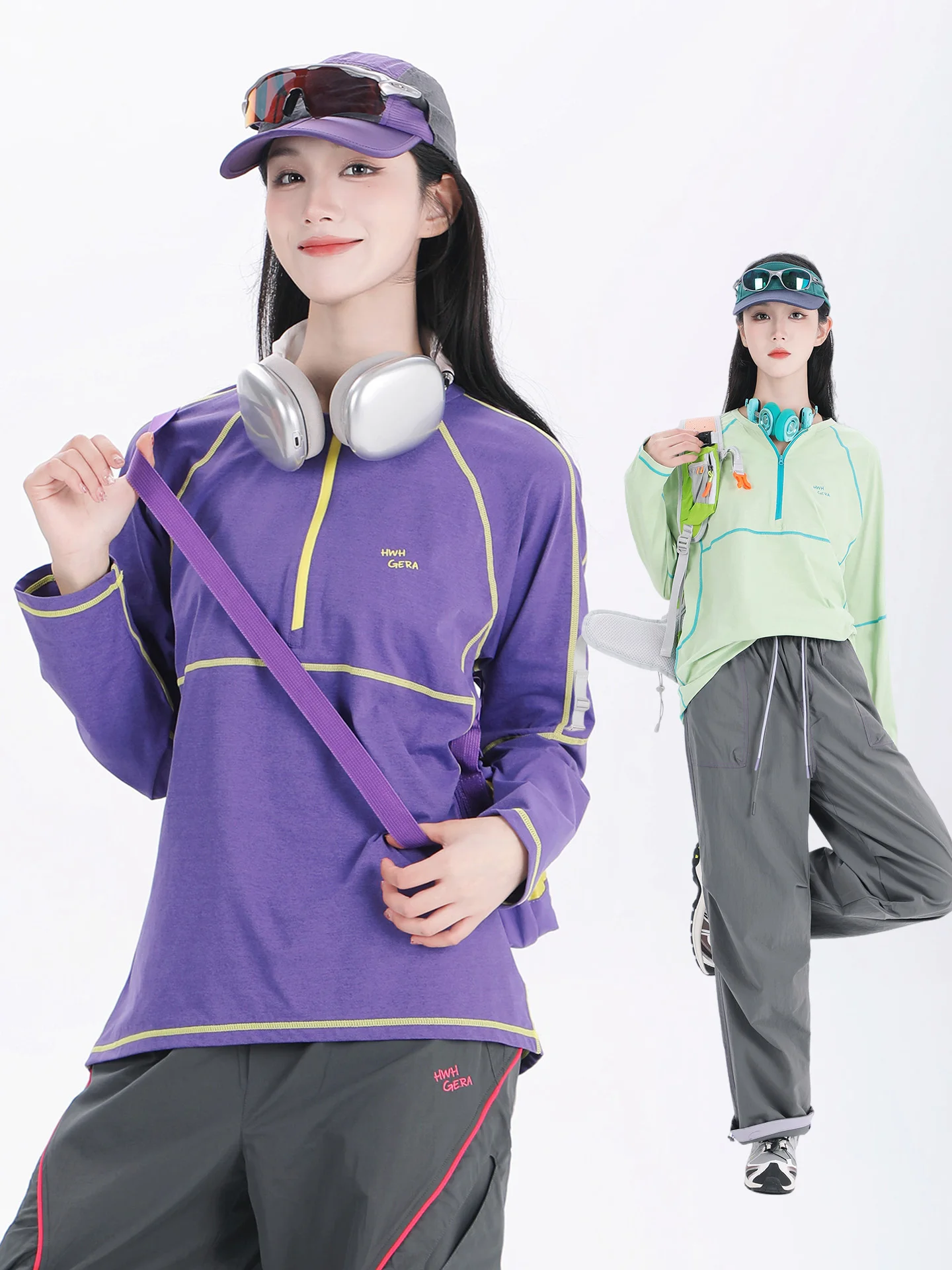 

Autumn new mountain style outdoor sports round neck long sleeved T-shirt for female students, loose casual bright thread top