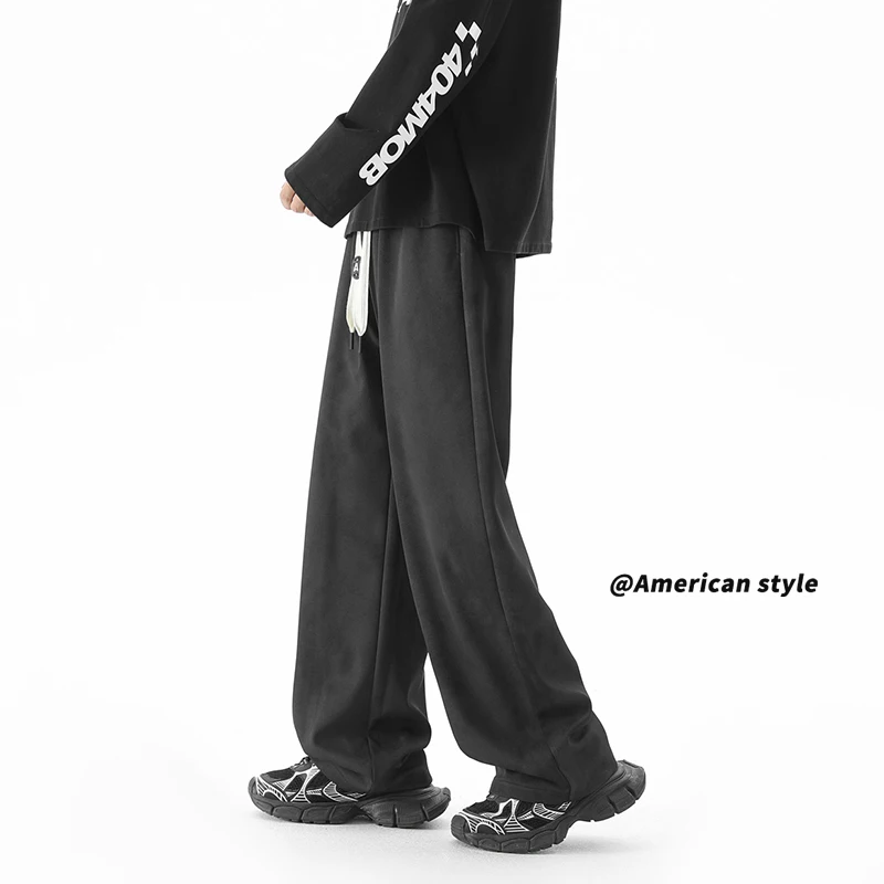 New Tie Dye Dirty Design Trendy Men's Trousers Loose Drape Straight Trousers Elastic Waist Drawstring Casual Pants