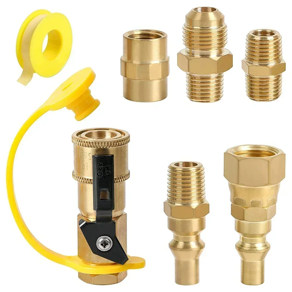 

7Pcs RV Propane Quick Connect Fittings Adapter Valve Kit 3/8" Flare X 1/4" Brass Grill Connectors Barbecue Tools