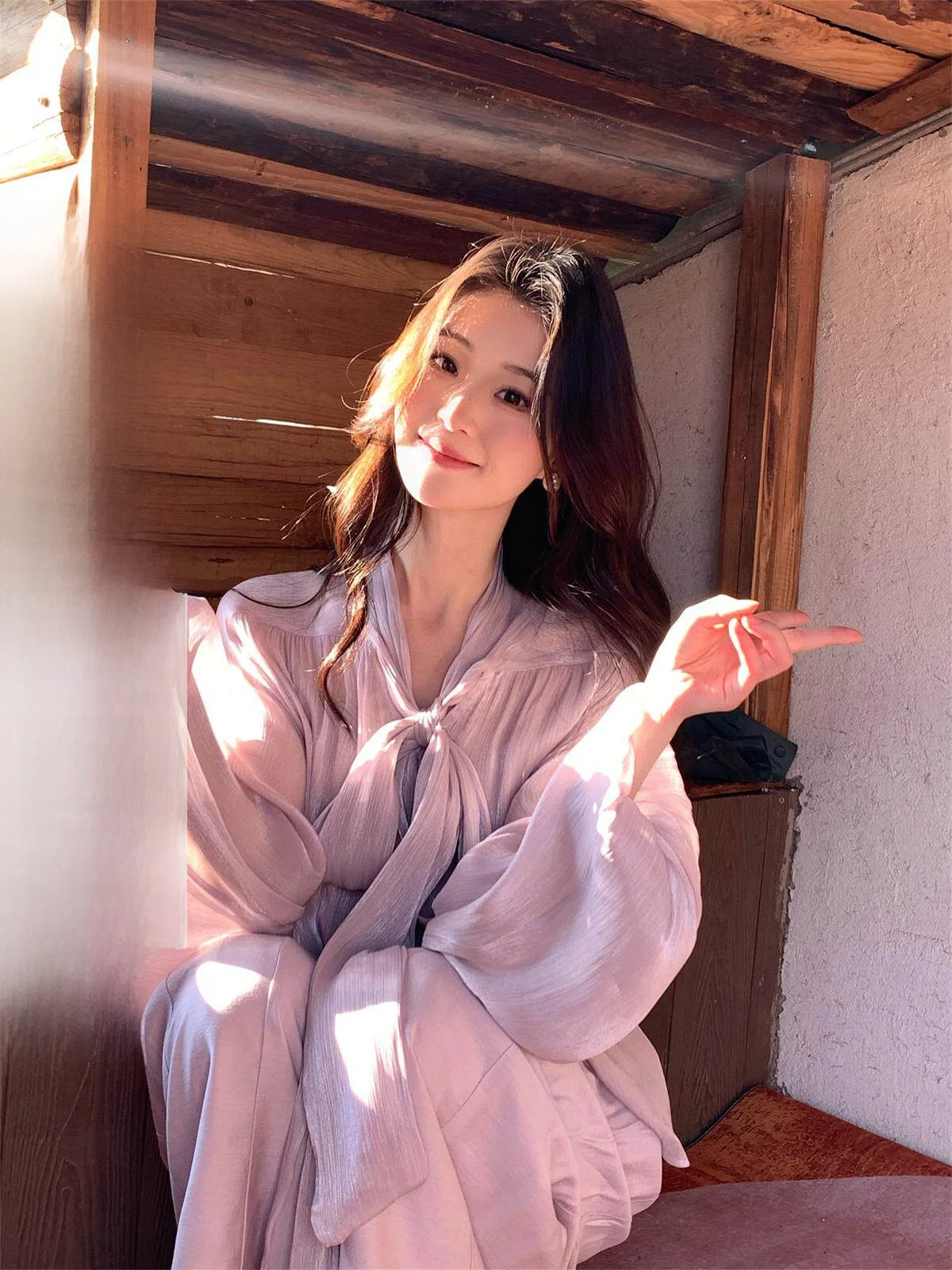 

Iceollo Purple Shirt Set Women's Spring Summer Loose Fit Slimming Effect Polyester Long Sleeve Casual Fashion Ensemble