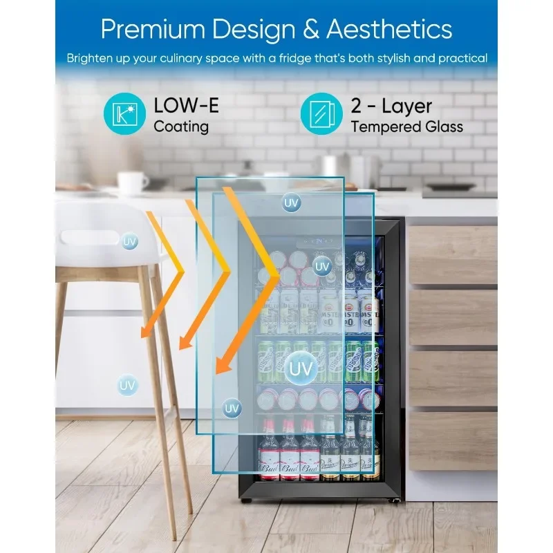 Beverage Refrigerator and Cooler - 126 Can Mini Fridge Glass Door for Soda Beer Wine - Freestanding Beverage Fridge for Bedroom