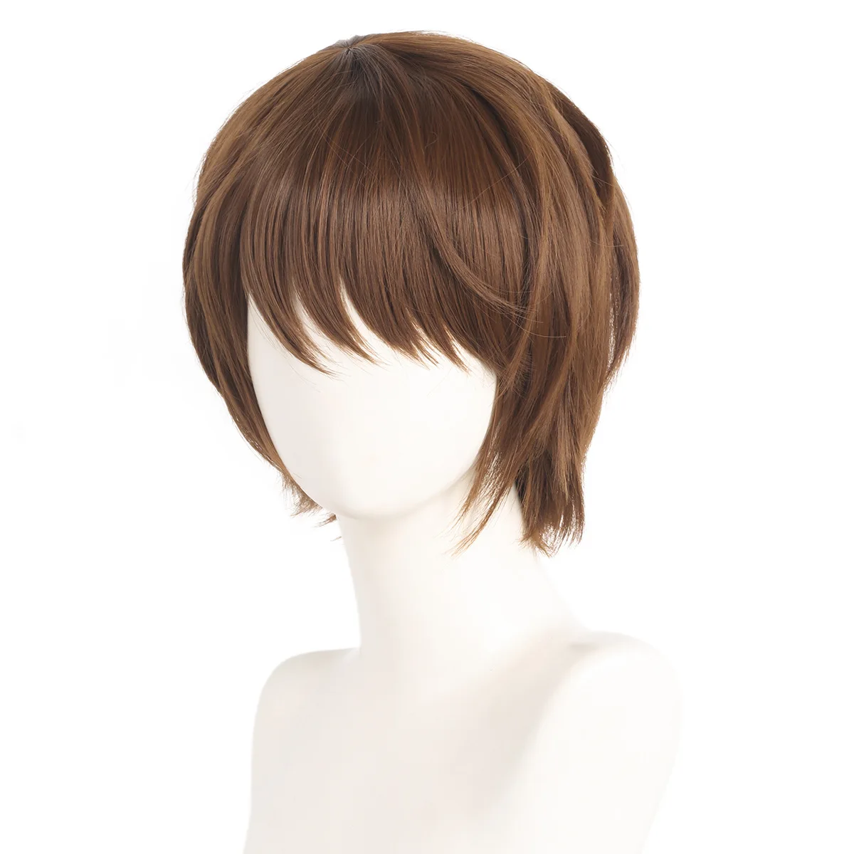 Synthetic Short Brown Wig Natural Hairline Middle Part for Cosplay Party Daily Wear Heat Resistant