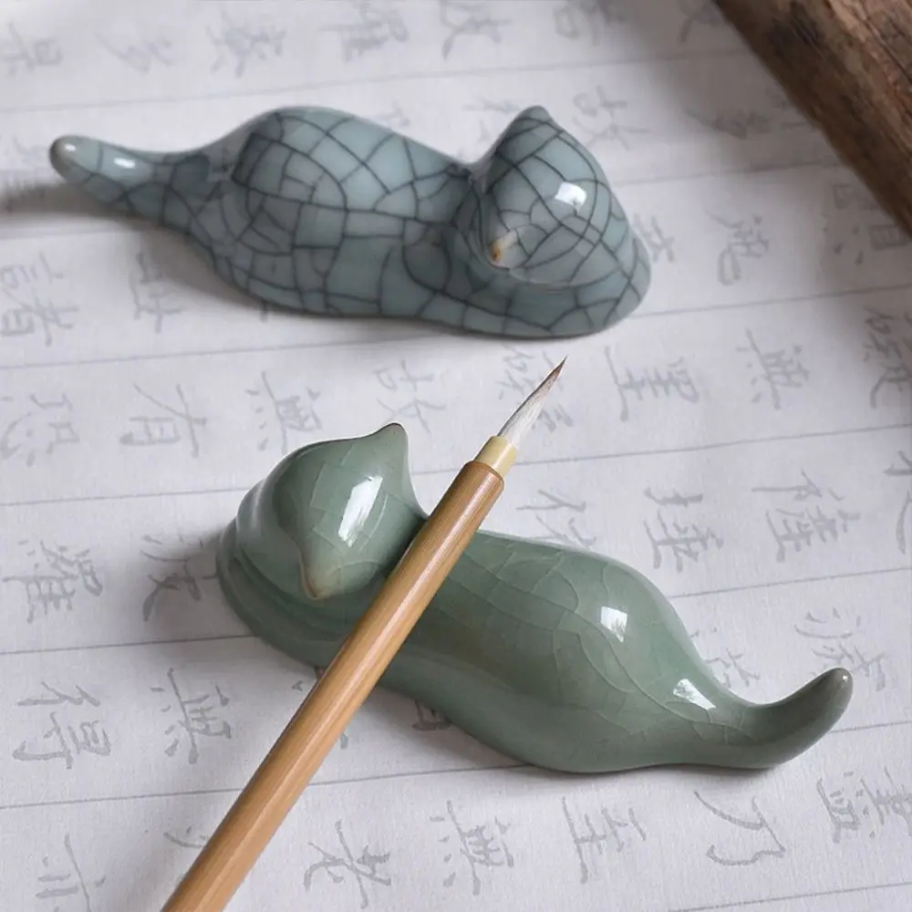 

Calligraphy Supplies Cat Kitty Writing Brush Holder Ceramic Pen Rest For Watercolor Ink Painting Calligraphy Pen Holder