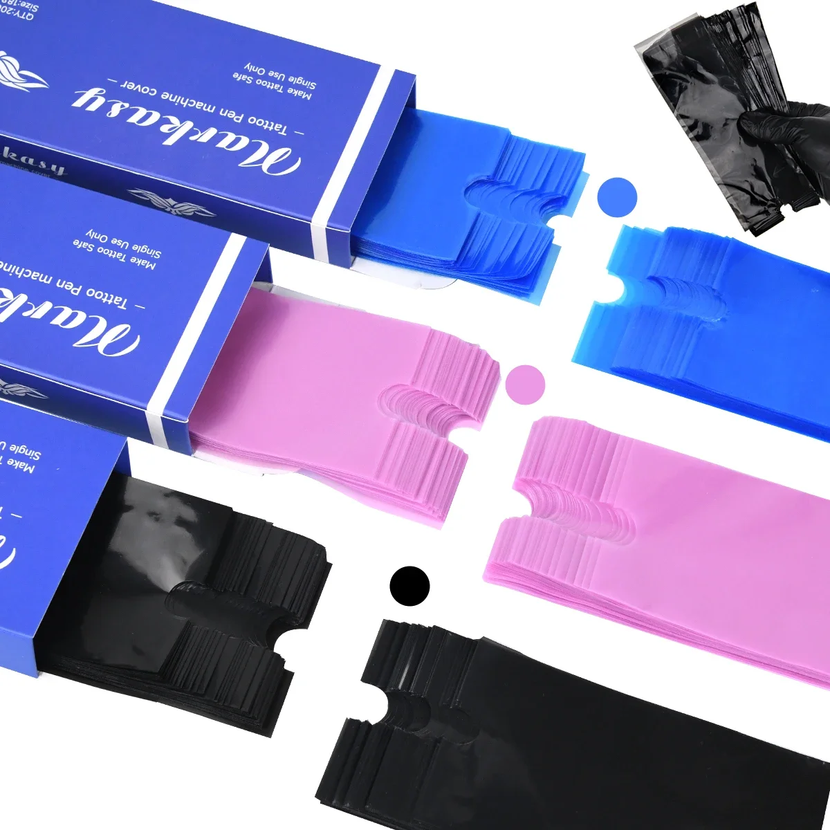 

200/100/50pcs Big Size Tattoo Pen Bags Tattoo Pen Machine Sleeve Covers Black/Blue/Pink Clip Cord Sleeves Tattoo Accessories