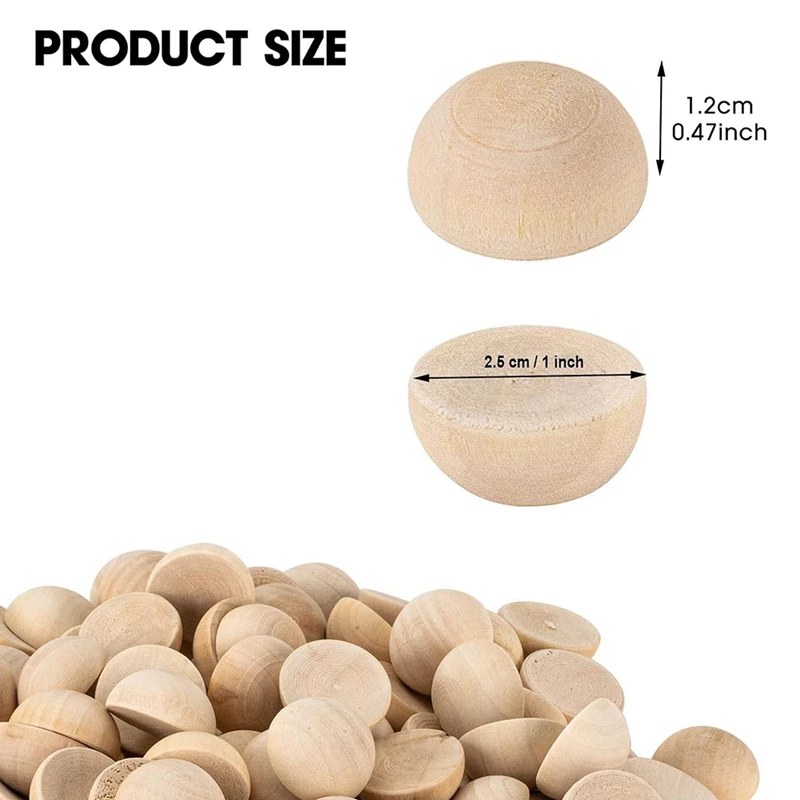 1 Inch Half Wooden Balls, 500PCS Unfinished Round Wood Half Sphere Balls, 25Mm Small Natural Wooden Half Split Balls