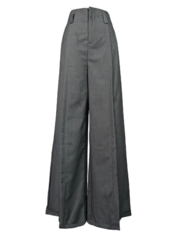 Freeacy 2025 Women\'s Formal Pants High Waisted Wide Leg Floor-length Split Trousers for Office Ladies Daily Commuter Bottoms