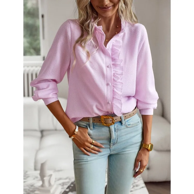 Mode nouvelles femmes élégant bureau chemise à manches longues haut casual confort Simple chemise Blouses hauts pour femmes femmes vêtements