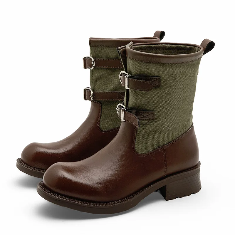 Fashion Genuine Leather Platform Shoes Women's Boots Trend 2026 Retro Round Toe Women's Autumn Boots Slip On Casual Shoes Woman