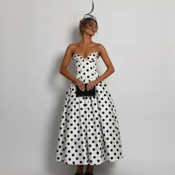 Fashion Strapless V Neck Polka Dot Halter Summer Dresses Women Vintage Elegant Ankle Length A Line Long Party Vestidos