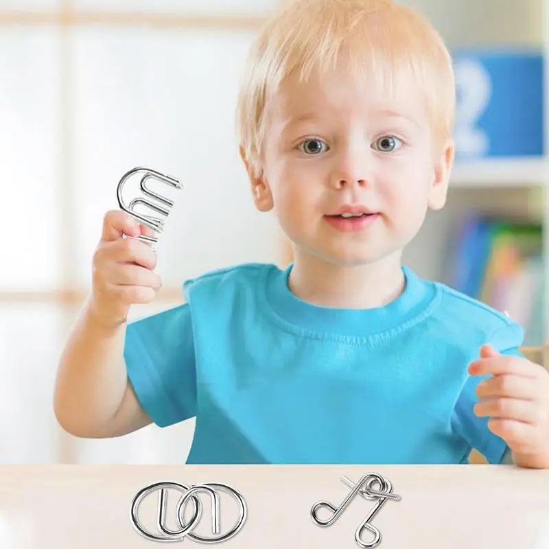 8 pz/set metallo Montessori Puzzle Toys Wire Iq Mind rompicapo Puzzle bambini gioco interattivo per adulti Reliever giocattolo educativo