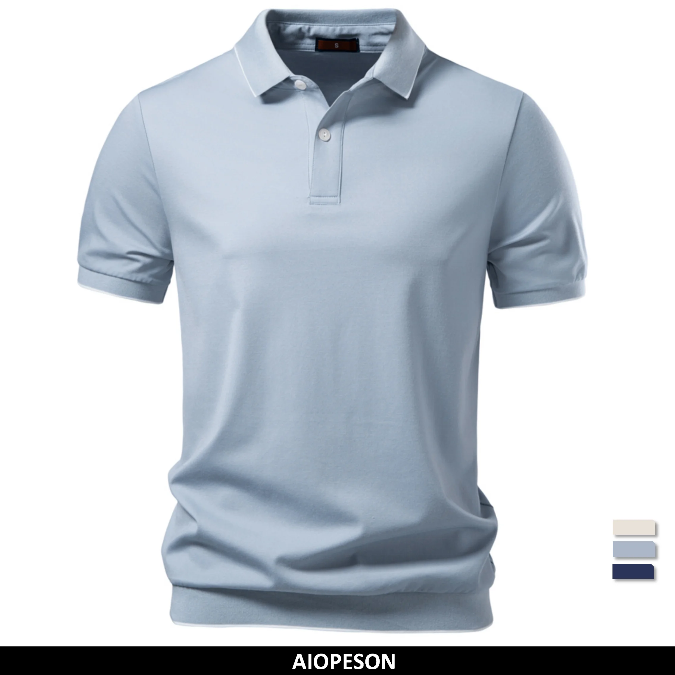 AIOPESON Men's Tencel Polo Shirt Solid Color Breathable Casual
