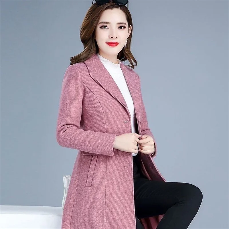 Fashion Woolen Coat Women\'s Autumn and Winter 2024 New Long Slim Single-breasted Middleaged Mother Polo Collar Loose Woolen Coat