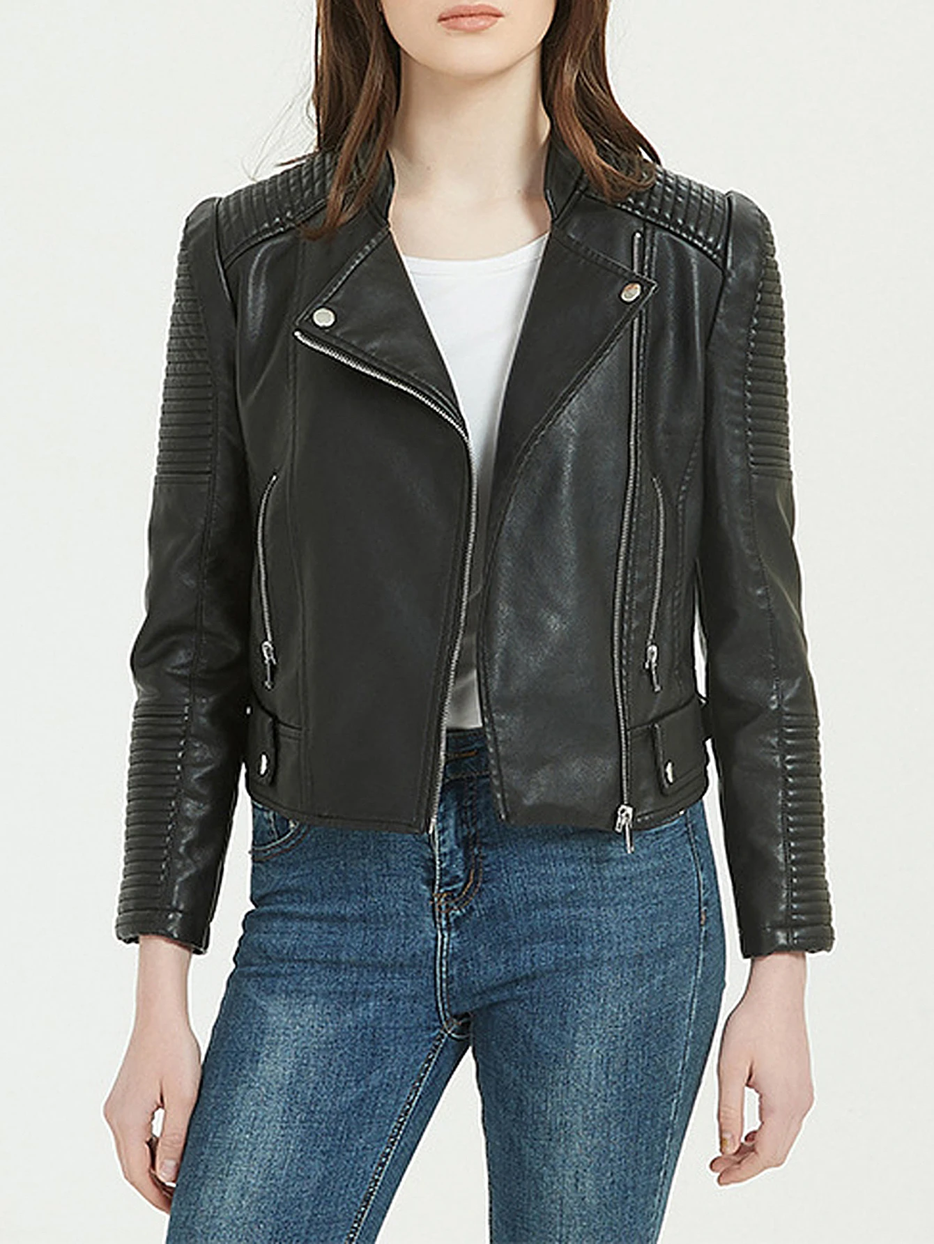 

Женская легкая куртка с длинным рукавом, однотонная облегающая куртка с лацканами и карманами на молнии, осенняя модная уличная одежда