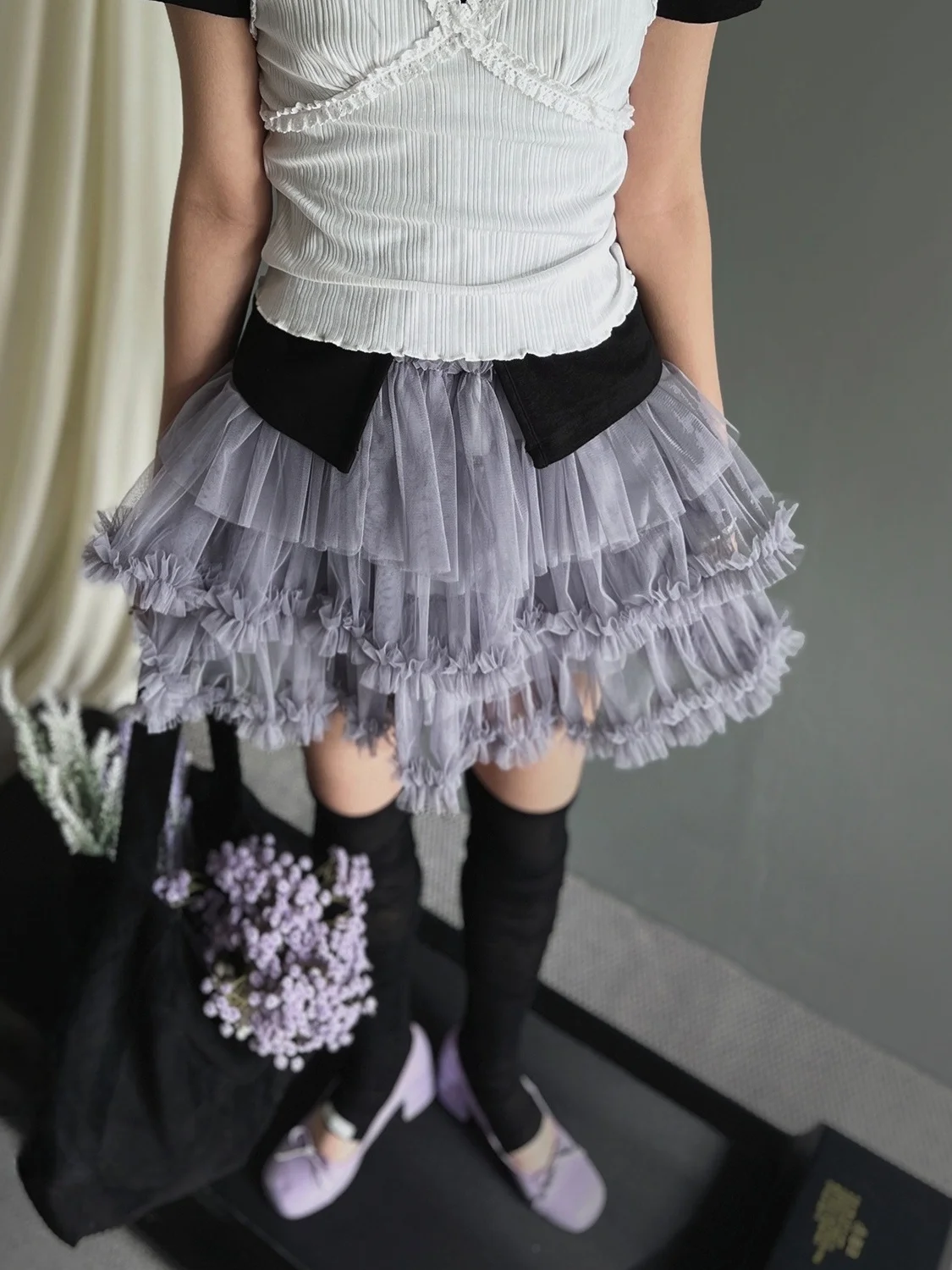 تنورة منفوشة جديدة بتصميم عتيق لعام 2025 للنساء، تنورة قصيرة بخصر مرتفع على شكل حرف A مع حواف بنمط الخشب، تصميم كوري أنيق للعمل #4