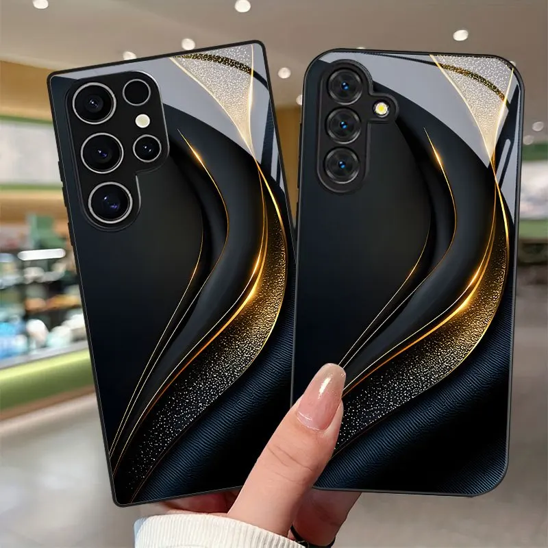 Black Streamlined  Golden Wave Pattern Phone Case Suitable for iPhone17/16/15/14/13/12ProMax/11Anti-drop protection