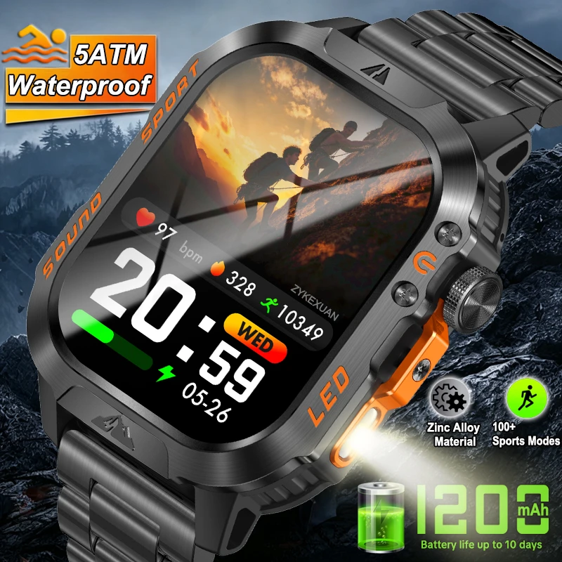2026 New 1200 mAh Battery Military Smart Watch Men Fitness Tracker Health Heart Rate 5ATM Waterproof Smartwatch For iOS Android