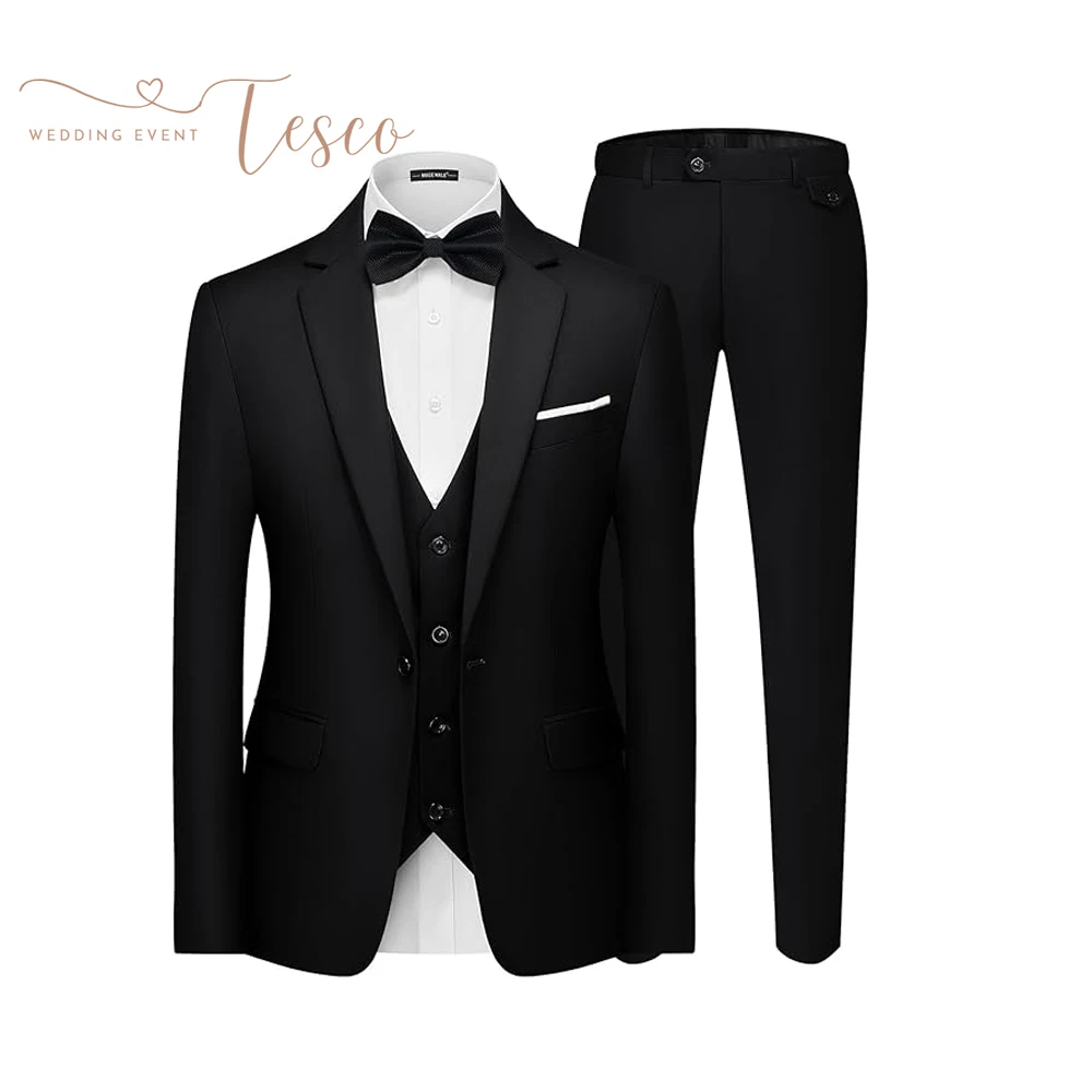 

Tesco мужской костюм из трех предметов, элегантный однотонный приталенный однобортный пиджак на одной пуговице, комплект с жилетом и брюками для вечеринок
