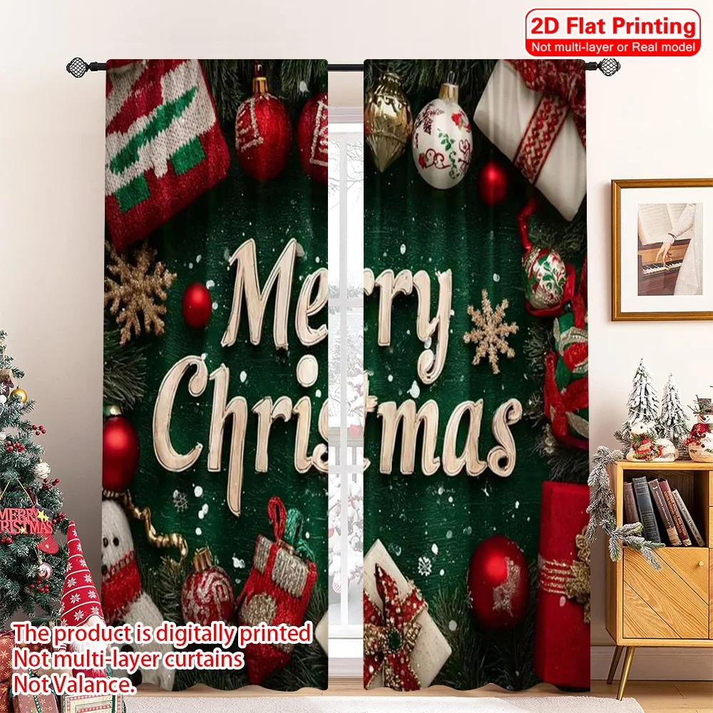 

2pcs 2D flat printing Merry Christmas Window Curtains merry christmas2 Versatile 100% Polyester Without Electricity Party