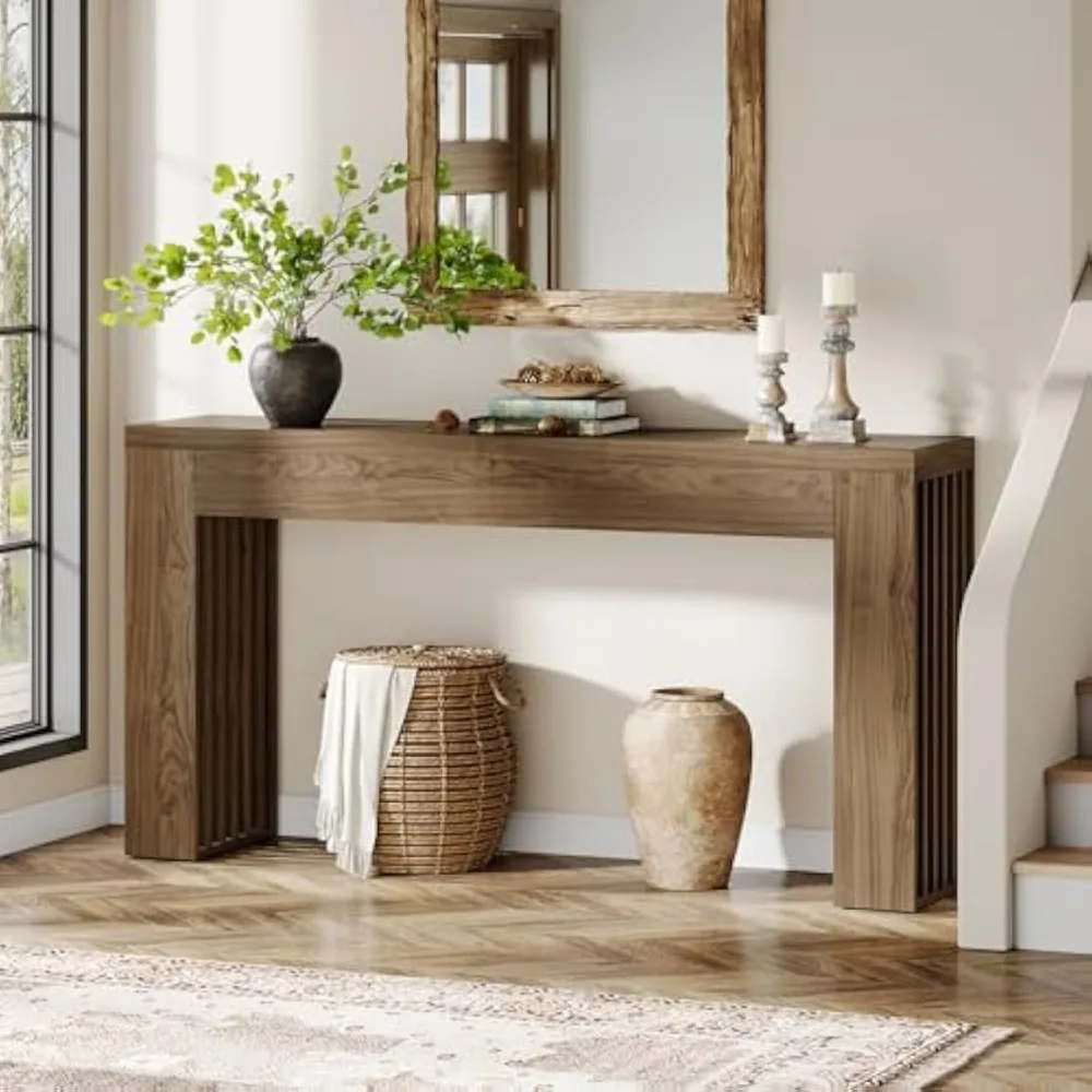 

59-Inch Long Wooden Console Sofa Table Behind The Couch with Vertical Slat Legs for Entrance, Hallway, Entryway, Living Room (R