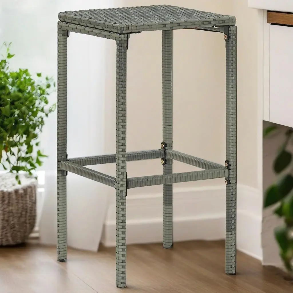 

Set of 2 Gray Poly Rattan Bar Stools with Cushions - Stylish & Comfortable Seating