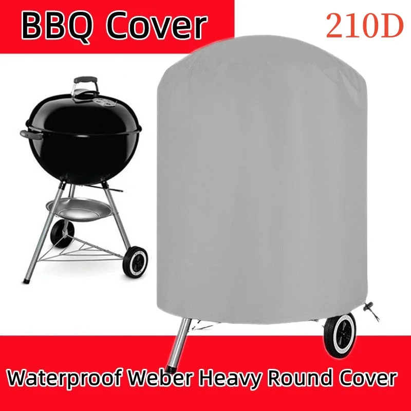 Cubierta redonda gris para parrilla al aire libre, cubierta para fogón, estufa, cubiertas para barbacoa, impermeable, resistente, capó de protección para barbacoa eléctrica de jardín, 210D
